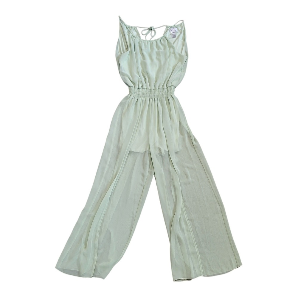 Sweet Storm Sage Green Wide Leg Slit Hem Romper Jumpsuit Flowy Fairy Y2K Large‎